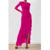 imageBTFBM Womens Maxi Dresses Fall 2025 Long Sleeve Ruched Bodycon Solid Ruffle Mermaid Cocktail Wedding Guest DressRose Red