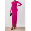 imageBTFBM Womens Maxi Dresses Fall 2025 Long Sleeve Ruched Bodycon Solid Ruffle Mermaid Cocktail Wedding Guest DressRose Red