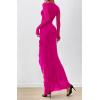 imageBTFBM Womens Maxi Dresses Fall 2025 Long Sleeve Ruched Bodycon Solid Ruffle Mermaid Cocktail Wedding Guest DressRose Red