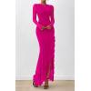 imageBTFBM Womens Maxi Dresses Fall 2025 Long Sleeve Ruched Bodycon Solid Ruffle Mermaid Cocktail Wedding Guest DressRose Red