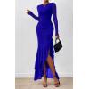 imageBTFBM Womens Maxi Dresses Fall 2025 Long Sleeve Ruched Bodycon Solid Ruffle Mermaid Cocktail Wedding Guest DressRoyal Blue