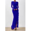 imageBTFBM Womens Maxi Dresses Fall 2025 Long Sleeve Ruched Bodycon Solid Ruffle Mermaid Cocktail Wedding Guest DressRoyal Blue