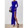 imageBTFBM Womens Maxi Dresses Fall 2025 Long Sleeve Ruched Bodycon Solid Ruffle Mermaid Cocktail Wedding Guest DressRoyal Blue