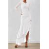imageBTFBM Womens Maxi Dresses Fall 2025 Long Sleeve Ruched Bodycon Solid Ruffle Mermaid Cocktail Wedding Guest DressWhite