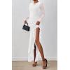 imageBTFBM Womens Maxi Dresses Fall 2025 Long Sleeve Ruched Bodycon Solid Ruffle Mermaid Cocktail Wedding Guest DressWhite