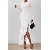 imageBTFBM Womens Maxi Dresses Fall 2025 Long Sleeve Ruched Bodycon Solid Ruffle Mermaid Cocktail Wedding Guest DressWhite