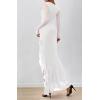 imageBTFBM Womens Maxi Dresses Fall 2025 Long Sleeve Ruched Bodycon Solid Ruffle Mermaid Cocktail Wedding Guest DressWhite