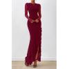 imageBTFBM Womens Maxi Dresses Fall 2025 Long Sleeve Ruched Bodycon Solid Ruffle Mermaid Cocktail Wedding Guest DressWine Red