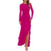 imageBTFBM Womens Maxi Dresses Fall 2025 Long Sleeve Ruched Bodycon Solid Ruffle Mermaid Cocktail Wedding Guest DressRose Red