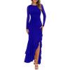 imageBTFBM Womens Maxi Dresses Fall 2025 Long Sleeve Ruched Bodycon Solid Ruffle Mermaid Cocktail Wedding Guest DressRoyal Blue