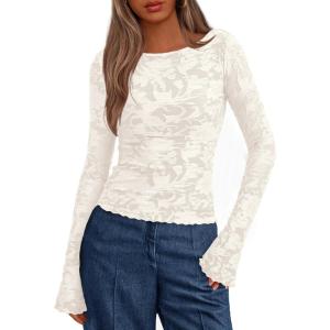 imageBTFBM Casual Long Sleeve Shirts Fall 2025 Going Out Tops for Women Trendy Floral Work Blouses Bodycon TunicsBeige