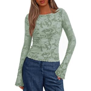 imageBTFBM Casual Long Sleeve Shirts Fall 2025 Going Out Tops for Women Trendy Floral Work Blouses Bodycon TunicsLight Green