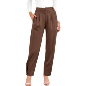 imageBTFBM Work Pants Women Business Casual Outfits Fall 2025 Elastic High Waist Dress Trousers Pockets Long Tapered SlacksBrown