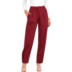 imageBTFBM Work Pants Women Business Casual Outfits Fall 2025 Elastic High Waist Dress Trousers Pockets Long Tapered SlacksWine Red