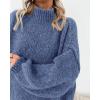imageBTFBM Sweaters for Women Fall 2025 Long Sleeve Mock Neck Cable Knit Oversized Sweater Pullover Tops Thick Winter ClothesBlue
