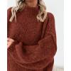 imageBTFBM Sweaters for Women Fall 2025 Long Sleeve Mock Neck Cable Knit Oversized Sweater Pullover Tops Thick Winter ClothesRust Red