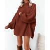 imageBTFBM Sweaters for Women Fall 2025 Long Sleeve Mock Neck Cable Knit Oversized Sweater Pullover Tops Thick Winter ClothesRust Red