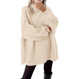 imageBTFBM Sweaters for Women Fall 2025 Long Sleeve Mock Neck Cable Knit Oversized Sweater Pullover Tops Thick Winter ClothesApricot