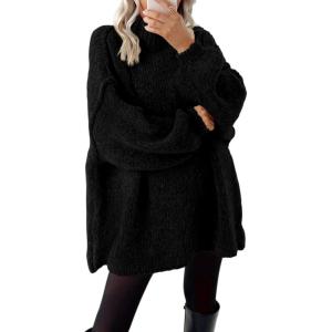 imageBTFBM Sweaters for Women Fall 2025 Long Sleeve Mock Neck Cable Knit Oversized Sweater Pullover Tops Thick Winter ClothesBlack