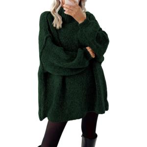 imageBTFBM Sweaters for Women Fall 2025 Long Sleeve Mock Neck Cable Knit Oversized Sweater Pullover Tops Thick Winter ClothesDark Green