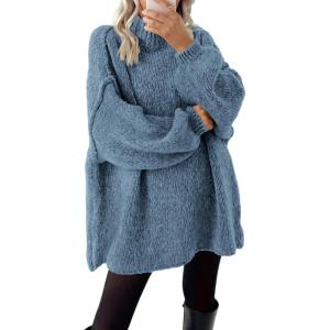 imageBTFBM Sweaters for Women Fall 2025 Long Sleeve Mock Neck Cable Knit Oversized Sweater Pullover Tops Thick Winter ClothesGrey Blue