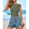 imageBTFBM Womens Summer Tops 2025 Boat Neck Cap Sleeve Tee Shirts Ruched Slim Fit Knit Going Out Tank Top Fashion ClothingArmy Green