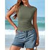imageBTFBM Womens Summer Tops 2025 Boat Neck Cap Sleeve Tee Shirts Ruched Slim Fit Knit Going Out Tank Top Fashion ClothingArmy Green
