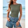 imageBTFBM Womens Summer Tops 2025 Boat Neck Cap Sleeve Tee Shirts Ruched Slim Fit Knit Going Out Tank Top Fashion ClothingArmy Green