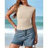 imageBTFBM Womens Summer Tops 2025 Boat Neck Cap Sleeve Tee Shirts Ruched Slim Fit Knit Going Out Tank Top Fashion ClothingBeige
