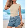 imageBTFBM Womens Summer Tops 2025 Boat Neck Cap Sleeve Tee Shirts Ruched Slim Fit Knit Going Out Tank Top Fashion ClothingBeige