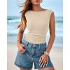 imageBTFBM Womens Summer Tops 2025 Boat Neck Cap Sleeve Tee Shirts Ruched Slim Fit Knit Going Out Tank Top Fashion ClothingBeige