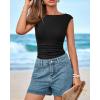 imageBTFBM Womens Summer Tops 2025 Boat Neck Cap Sleeve Tee Shirts Ruched Slim Fit Knit Going Out Tank Top Fashion ClothingBlack