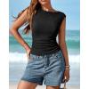 imageBTFBM Womens Summer Tops 2025 Boat Neck Cap Sleeve Tee Shirts Ruched Slim Fit Knit Going Out Tank Top Fashion ClothingBlack