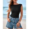 imageBTFBM Womens Summer Tops 2025 Boat Neck Cap Sleeve Tee Shirts Ruched Slim Fit Knit Going Out Tank Top Fashion ClothingBlack