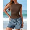 imageBTFBM Womens Summer Tops 2025 Boat Neck Cap Sleeve Tee Shirts Ruched Slim Fit Knit Going Out Tank Top Fashion ClothingBrown