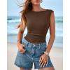 imageBTFBM Womens Summer Tops 2025 Boat Neck Cap Sleeve Tee Shirts Ruched Slim Fit Knit Going Out Tank Top Fashion ClothingBrown