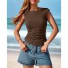 imageBTFBM Womens Summer Tops 2025 Boat Neck Cap Sleeve Tee Shirts Ruched Slim Fit Knit Going Out Tank Top Fashion ClothingBrown