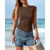 imageBTFBM Womens Summer Tops 2025 Boat Neck Cap Sleeve Tee Shirts Ruched Slim Fit Knit Going Out Tank Top Fashion ClothingBrown