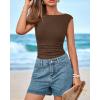 imageBTFBM Womens Summer Tops 2025 Boat Neck Cap Sleeve Tee Shirts Ruched Slim Fit Knit Going Out Tank Top Fashion ClothingBrown