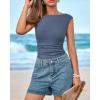 imageBTFBM Womens Summer Tops 2025 Boat Neck Cap Sleeve Tee Shirts Ruched Slim Fit Knit Going Out Tank Top Fashion ClothingGrey Blue