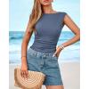 imageBTFBM Womens Summer Tops 2025 Boat Neck Cap Sleeve Tee Shirts Ruched Slim Fit Knit Going Out Tank Top Fashion ClothingGrey Blue