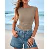 imageBTFBM Womens Summer Tops 2025 Boat Neck Cap Sleeve Tee Shirts Ruched Slim Fit Knit Going Out Tank Top Fashion ClothingKhaki