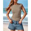 imageBTFBM Womens Summer Tops 2025 Boat Neck Cap Sleeve Tee Shirts Ruched Slim Fit Knit Going Out Tank Top Fashion ClothingKhaki