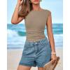 imageBTFBM Womens Summer Tops 2025 Boat Neck Cap Sleeve Tee Shirts Ruched Slim Fit Knit Going Out Tank Top Fashion ClothingKhaki