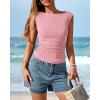 imageBTFBM Womens Summer Tops 2025 Boat Neck Cap Sleeve Tee Shirts Ruched Slim Fit Knit Going Out Tank Top Fashion ClothingPink