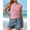 imageBTFBM Womens Summer Tops 2025 Boat Neck Cap Sleeve Tee Shirts Ruched Slim Fit Knit Going Out Tank Top Fashion ClothingPink