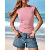 imageBTFBM Womens Summer Tops 2025 Boat Neck Cap Sleeve Tee Shirts Ruched Slim Fit Knit Going Out Tank Top Fashion ClothingPink
