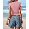 imageBTFBM Womens Summer Tops 2025 Boat Neck Cap Sleeve Tee Shirts Ruched Slim Fit Knit Going Out Tank Top Fashion ClothingPink