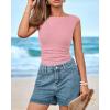 imageBTFBM Womens Summer Tops 2025 Boat Neck Cap Sleeve Tee Shirts Ruched Slim Fit Knit Going Out Tank Top Fashion ClothingPink