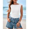 imageBTFBM Womens Summer Tops 2025 Boat Neck Cap Sleeve Tee Shirts Ruched Slim Fit Knit Going Out Tank Top Fashion ClothingWhite